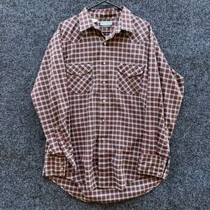 VTG Karman Pearl Snap Western Shirt Mens Sz‎ XL Red Blue Plaid Cowboy Rockabilly